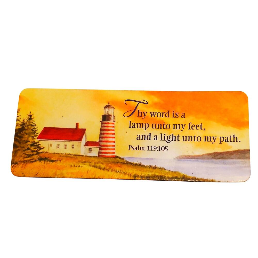 Psalm 119:105 Lighthouse Magnet 3‑3/4×1‑5/8" Flat Coastal Scene Lamp Light Verse